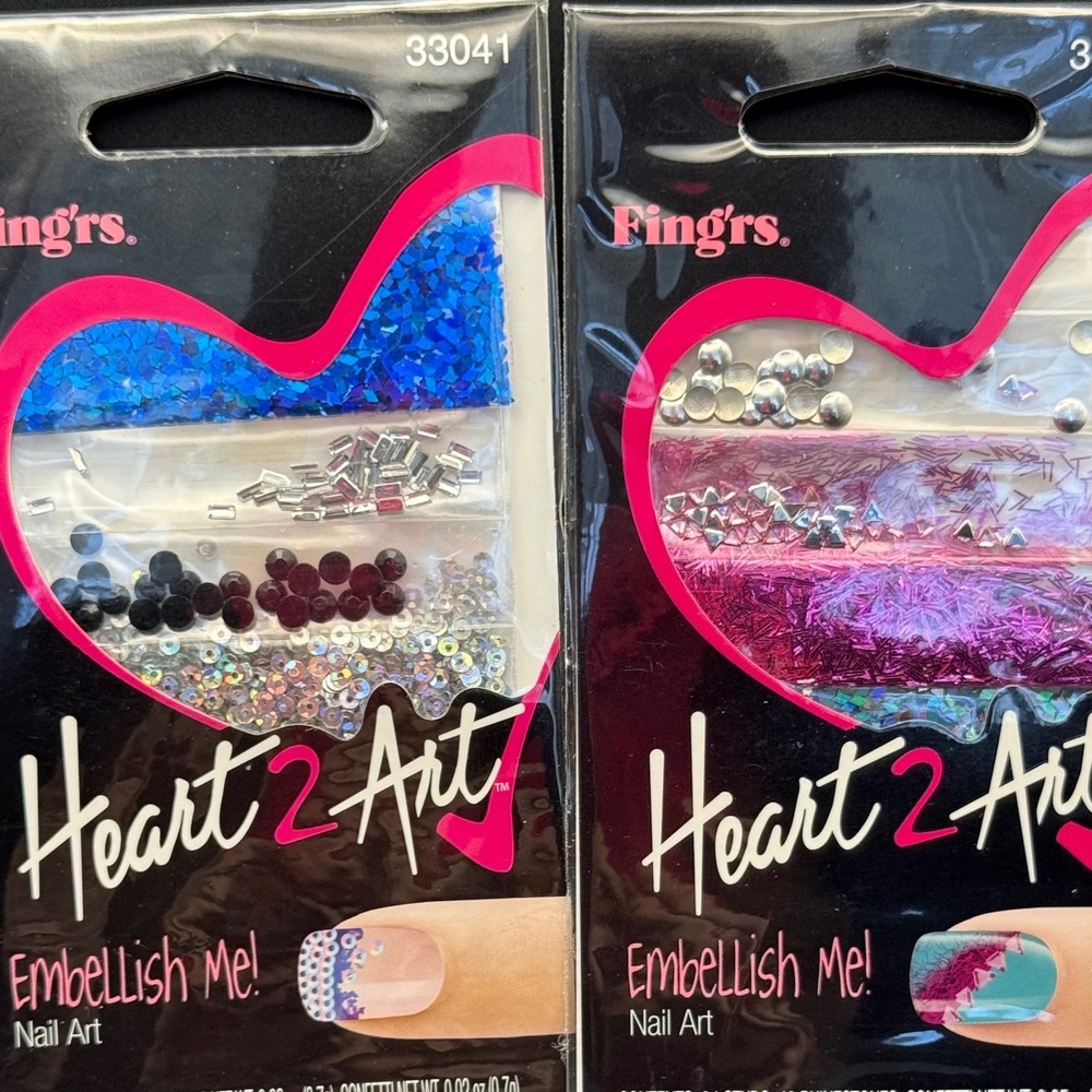 Fingrs Heart 2 Art Embellish Me Nail Art Rhinestones‎ Glitter Blue Pink Silver